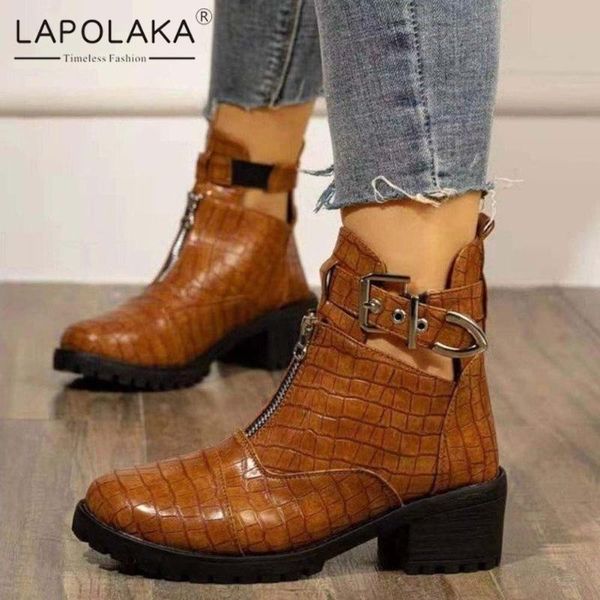 

boots lapolaka 2021 arrivals wholesale chunky heels buckle strap woomen sheos luxury non-slip work office shoes ladies, Black