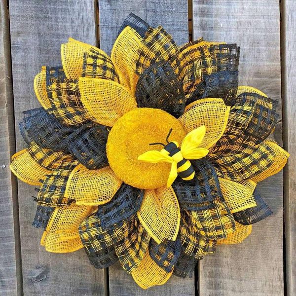

decorative flowers & wreaths bee day mesh wreath farmhouse artificial sunflower for front door window decor