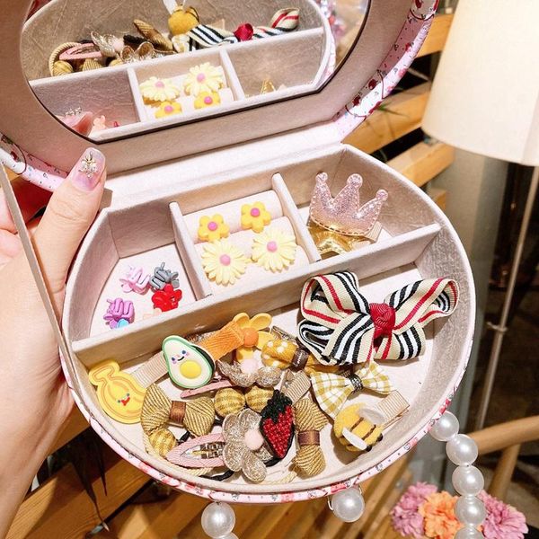 

children's hair accessories girls hairpin sets headdresses clips princess baby jewelry gift boxes, Slivery;white