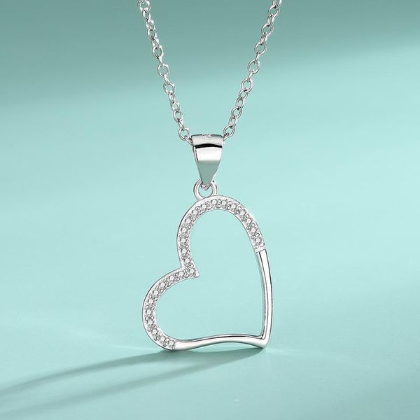

chains s925 sterling silver heart-shaped love necklace europe and the united states fashion simplicity micro inlay clavicle chain