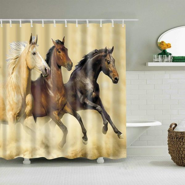 

three horse shower curtain set with 12 hooks natural plants bathroom decoration washable polyester fabric curtains