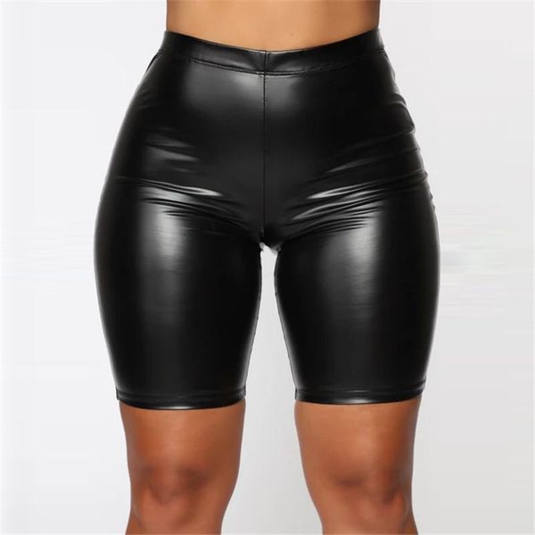 

women's shorts wuhe women faux leather elastic waist stretchy skinny black high streetwear autumn trousers plus size s-xxxl, White;black