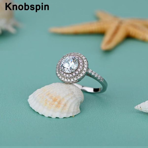 

cluster rings knobspin 100% 925 sterling silver sparkling wedding engagement for women full high carbon diamond fine jewelry wholesale, Golden;silver