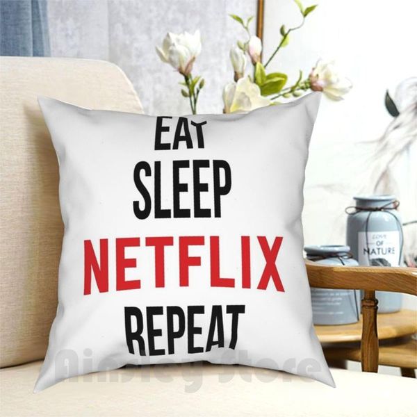 

pillow case eat sleep netflix repeat printed home soft diy cover movies