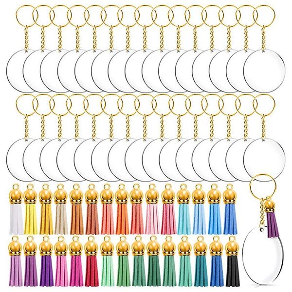 

pcs acrylic keychain blanks craft tassel set including 30 transparent blanks(2 inches) hooks & rails