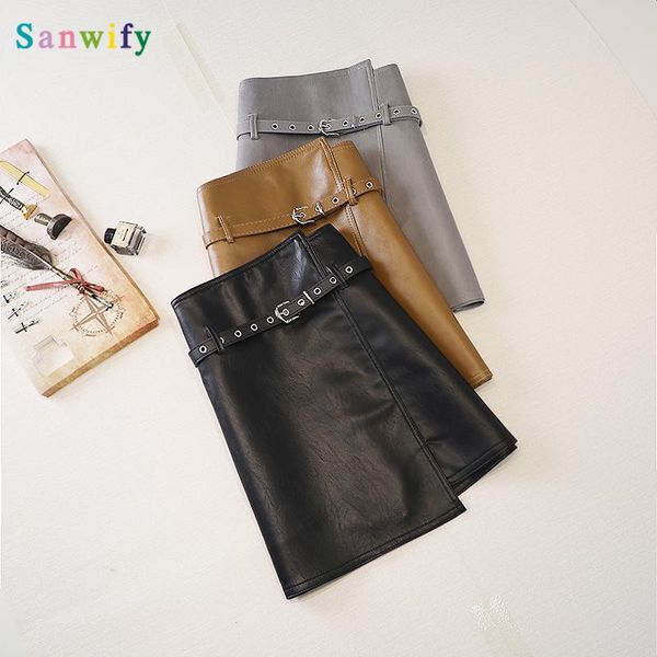 

skirts leather skirt women's 2021 elegant high waist black a- line online celebrity small autumn and winter