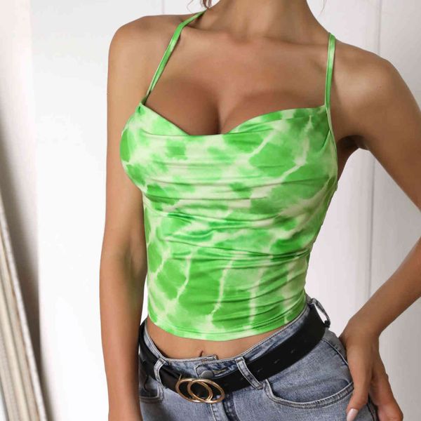 

fashion lady vest ladies tanks camis tie dye lace up backless halter tank women for partywear sleeveless sling, White