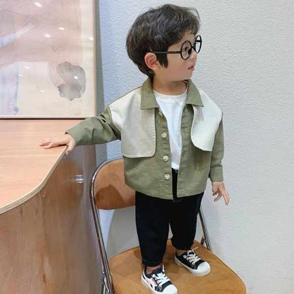 

jackets children's autumn coat 2021 boys' small fresh patchwork korean wind single breasted turn-down collar boy clothes, Blue;gray