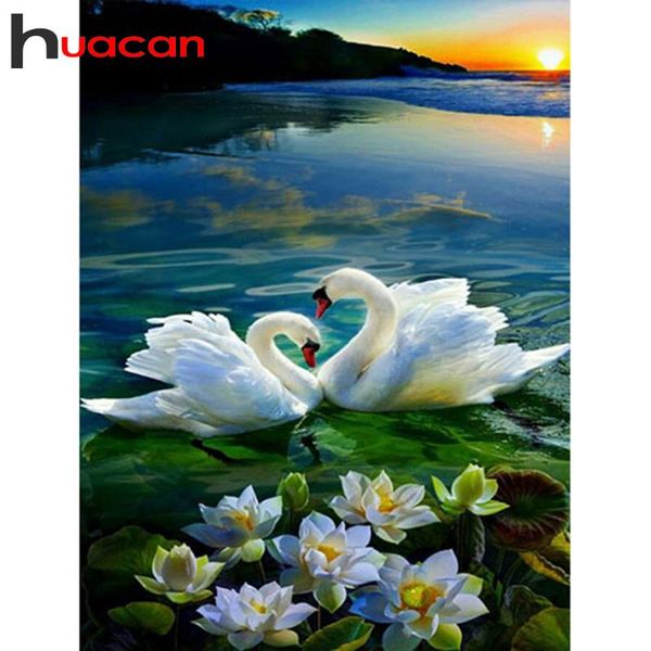 

diamond painting huacan 5d landscape full square embroidery flower swan handicraft kits decor for home