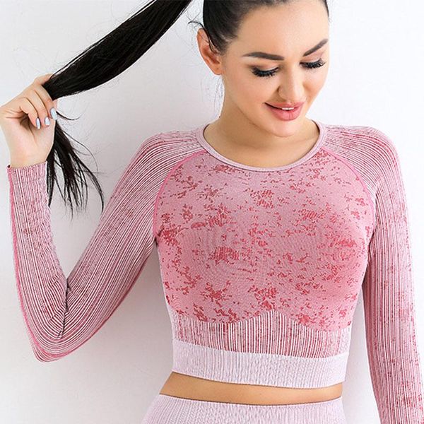

yoga outfit seamless shirts sport long sleeve workout crop energy gym shirt women push up running full sportswear