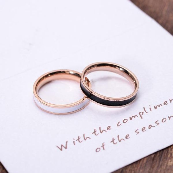 

cluster rings yun ruo white black enamel ring for woman man wedding jewelry rose gold color 316 l stainless steel never fade, Golden;silver