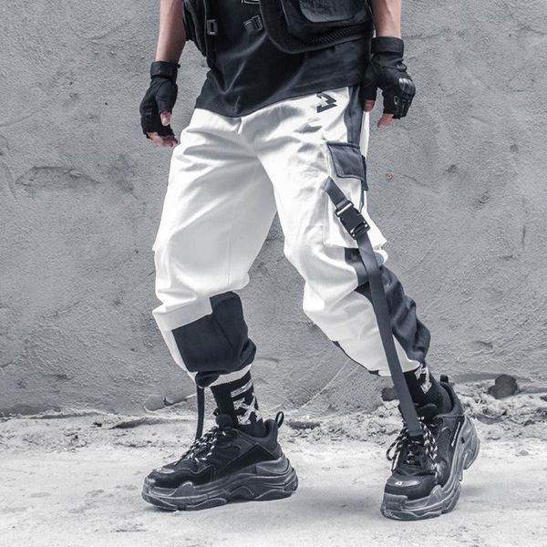 

japanese side pocket cargo harem pants mens casual joggers military hip hop tactical streetwear trousers male men's, Black