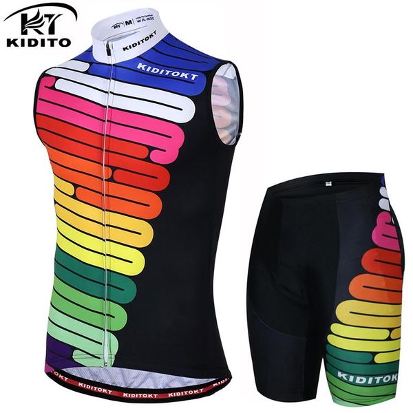 

sleeveless cycling jersey set 2021 summer breathable racing bicycle vest bike clothing suit for man sets, Black;blue