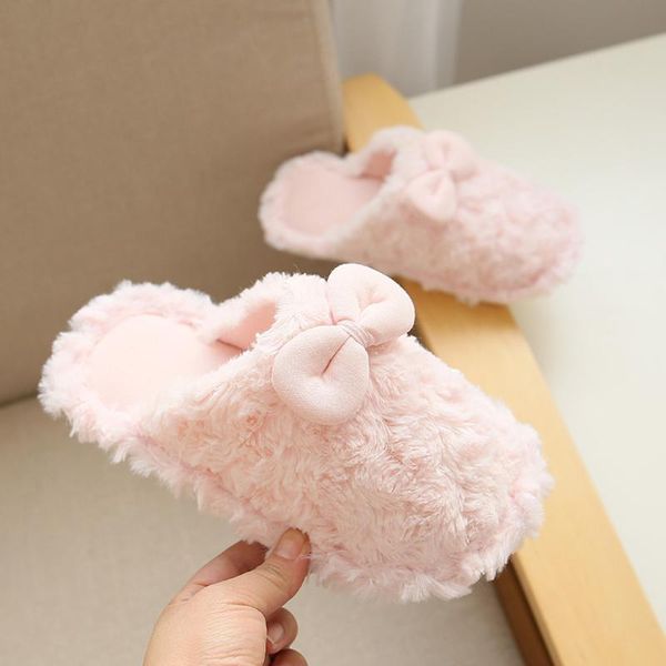 

slipper fashion children slippers girls home warm shoes kids soft bottom indoor non-slip flat cotton, Black;grey
