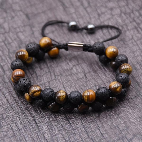 

beaded, strands brand mens lava rock bracelet, 8mm tiger eye bead bracelet for men natural stone yoga essential oil bracelets gif, Black
