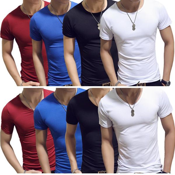 

fashion spring summer solid color men's t-shirt short-sleeve v-neck man m-4xl plus size t shirt casual sports clothing soft t-shirts, White;black