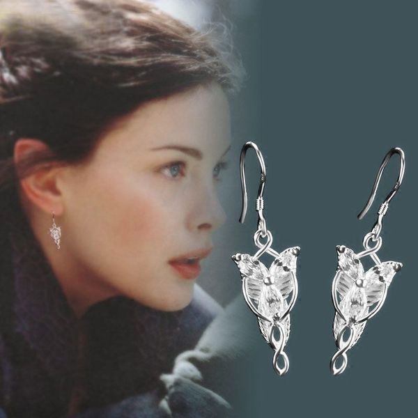 

925 sterling silver arwen evenstar drop earrings women elfstone elessar aragorn galadriel elves princess crystal movie jewelry, Golden