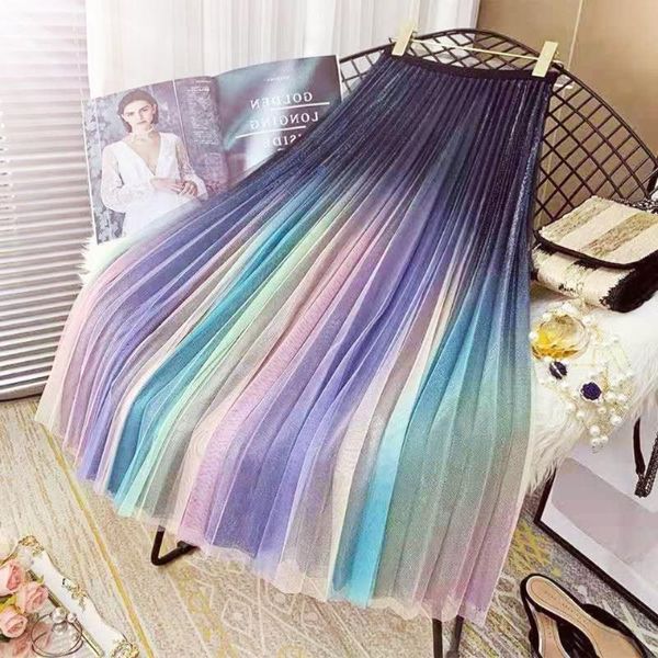 

skirts elastic high waist meshtutu skirt 2021 summer selling fashiontulle womens midi pleated colour tulle, Black