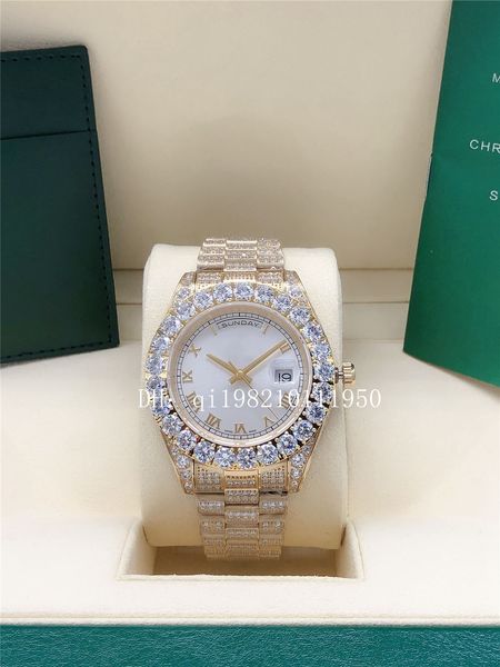 

luxury u1 factory 7 style full diamond silver dail president day-date watch 128238 128239 sapphire big diamond bezel 43mm 18k gold men autom, Slivery;brown
