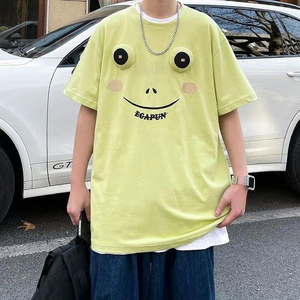 

men's t-shirts 100% cotton hip hop frog t shirt funny men punk oversize high street summer half sleeve couple white cartoon, White;black