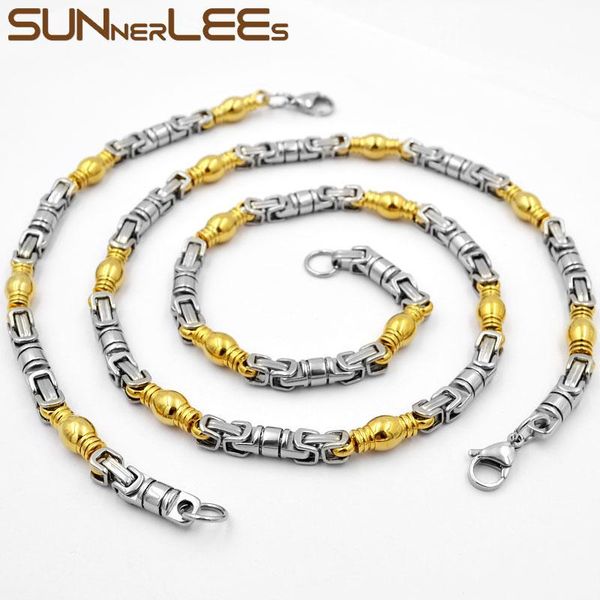 

earrings & necklace sunnerlees jewelry 316l stainless steel bracelet set 6mm geometric link chain silver color gold plated sc152 s