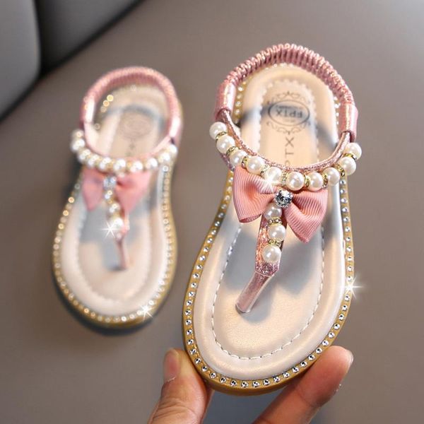 

sandals fashion toddler infant kids baby girls summer slip on bowknot pearl crystal princess party flat roman single shoes#g4, Black;red