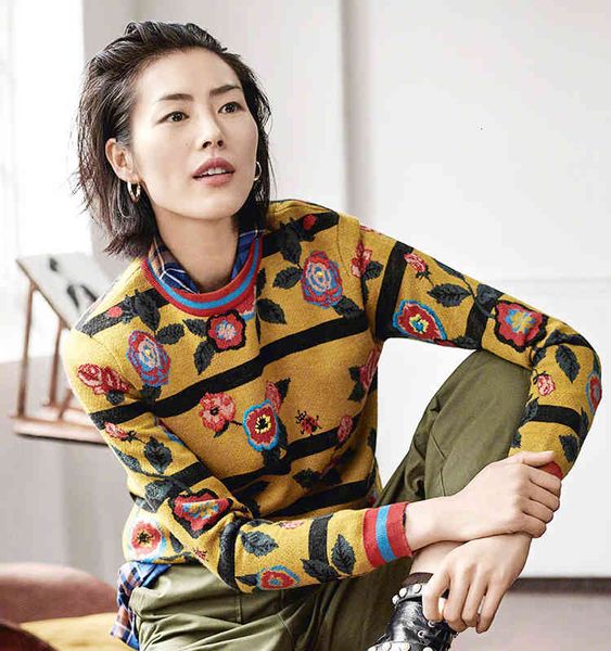 

women's sweaters runway winter designer vintage female sweater printed large floral sleeve long knit pullovers fashion, White;black