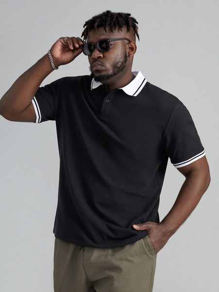 

extended sizes men contrast trim polo shirt t8oi#, White;black
