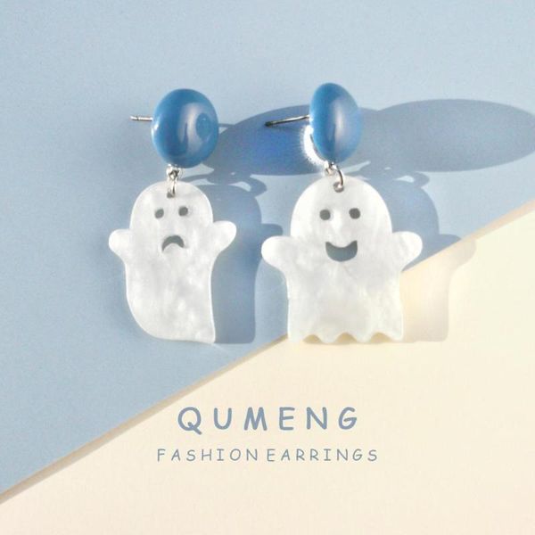 

halloween cartoons acrylicthe little ghost drop earrings for women cute funny dangle nightclub jewelry & chandelier, Silver