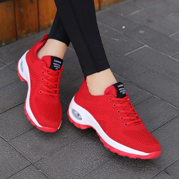 Good Sneaker Damenmode Laufschuhe Cushion Sneakers Rot Lila Schwarz Frühling grenzüberschreitendes Fliegenweben atmungsaktiv trendiges Netz rockig lässig