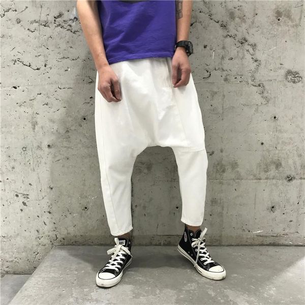 

men's jeans drop crotch joggers men baggy low denim harem pants male hip hop street dance loose sweatpants summer x9141, Blue