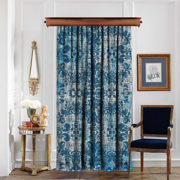 

cipcici damask linen pattern grey & blue single panel curtain kids living room girl woman elite ethnic plain man drapes