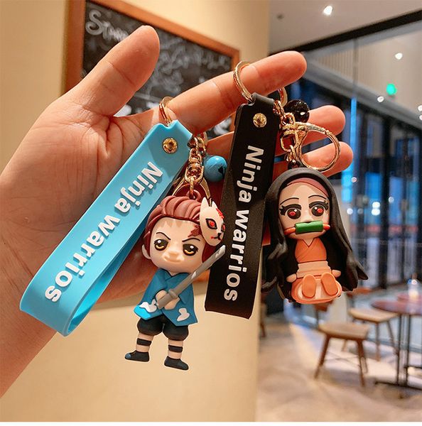 

cartoon keychain anime demon slayer silicone kimetsu no yaiba lanyard women bag keyholder mini doll toys kids gift, Silver