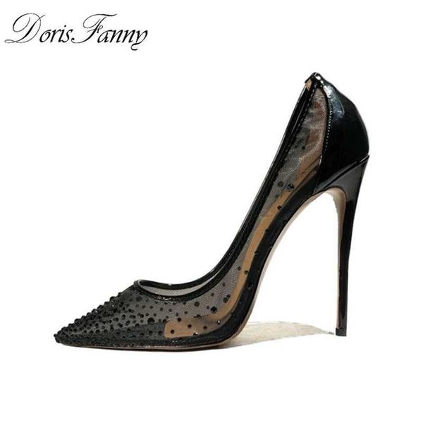 

doris fanny black crystal red bottom high heels wedding shoes bride womens pumps large size 45 43 pointed toe ladies shoes party 210329