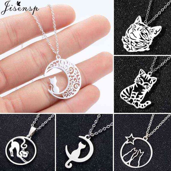 Aço Inoxidável Origami Cat Colares Adorável Animal Gatinho Jóias Gato Na Lua Pingente Colar Mulheres Bijoux Collane G1206