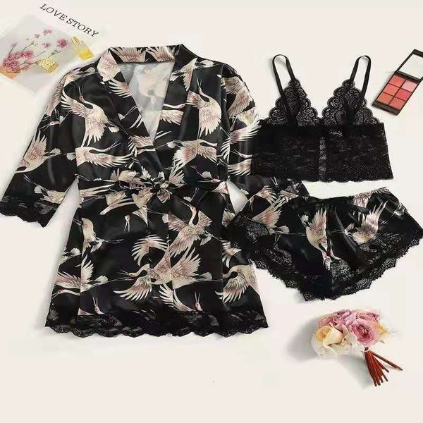 

three-point female fun suit lace pajamas, Red;black