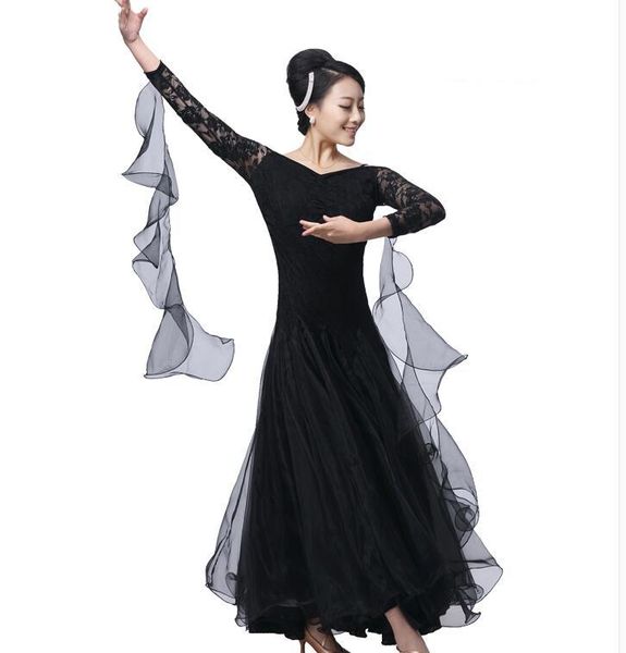 

stage wear woman modern dance lace ballroom competition dresses waltz tango, Black;red