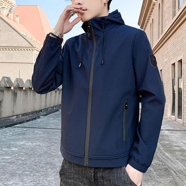 

gman spring solid color men's outwear in reverse zip closure and zipper pocket clothing hooded jacket elastic cuff style 1228 jackets, Black;brown