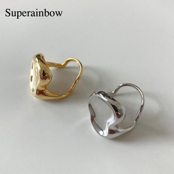 

cluster rings superainbow 925 sterling silver minimalist irregular wave surface gold color ring for women open size jewelry sr-r42, Golden;silver