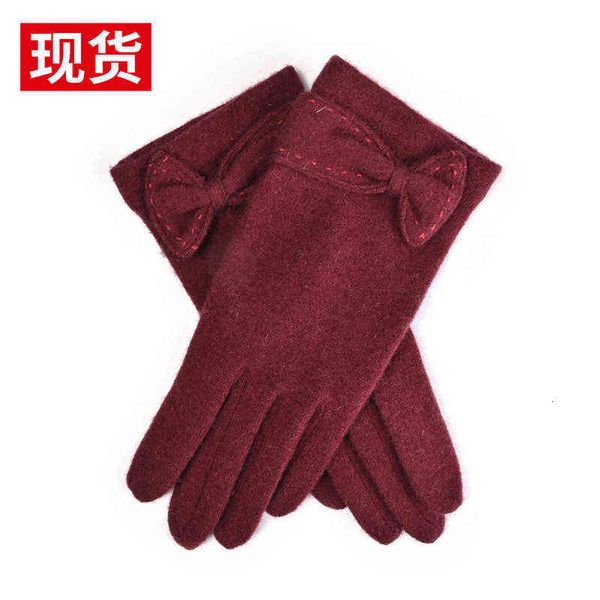 

autumn and winter wool cloth bow touch screen split finger glov women's warm