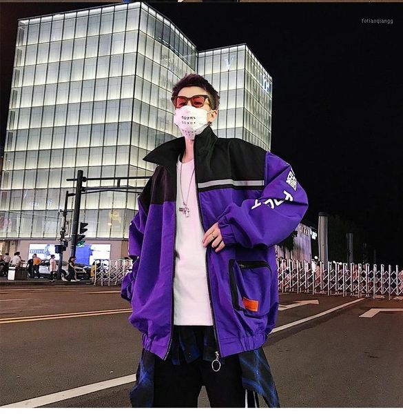 

men streetwear reflective jackets windbreaker 2021 mens harajuku patchwork hip hop vintage cargo bomber, Black;brown