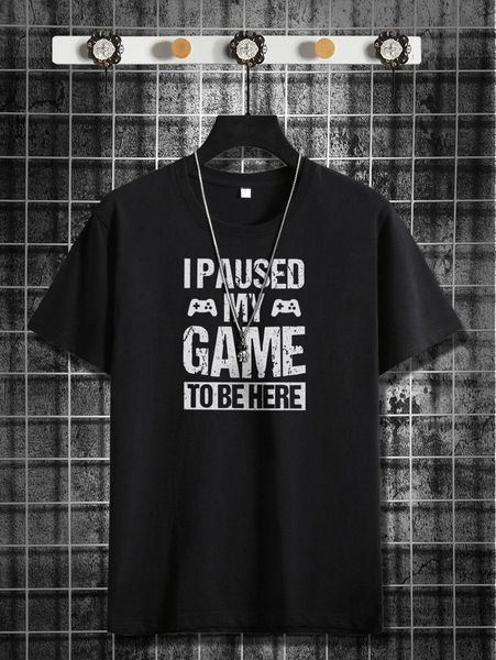 

men slogan and gamepad print tee d9v8#, White;black