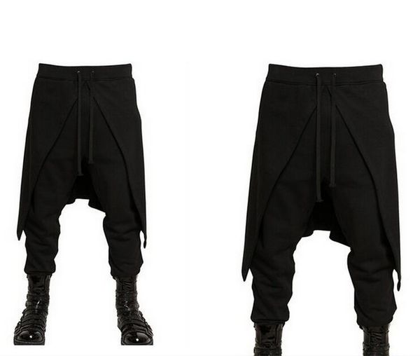 

men's clothing gd hair stylist fashion false two casual skirt pants boots trousers plus size costumes 27-44, Black