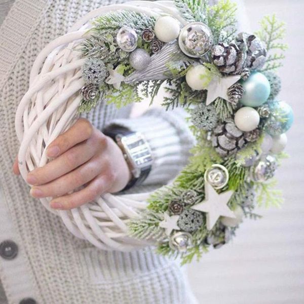 

decorative flowers & wreaths white/gray garland wicker round design christmas tree rattan wreath ornament vine ring decoration home party ha