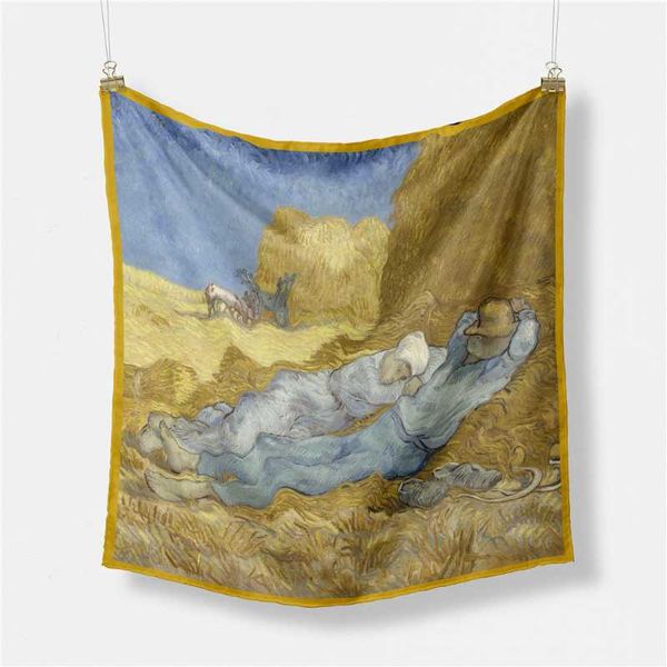

scarves pobing twill silk scarf woman farm painting square wraps bandana small hijab foulards tie headband neckerchief 53cm, Blue;gray