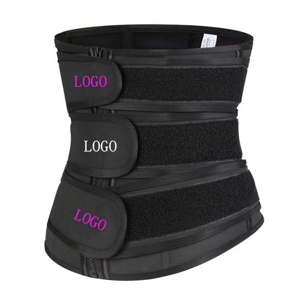 

women's shapers 2021 custom logo compression long adjustable 3 belt slimming tummy control workout back support strap latex waist train, Black;white