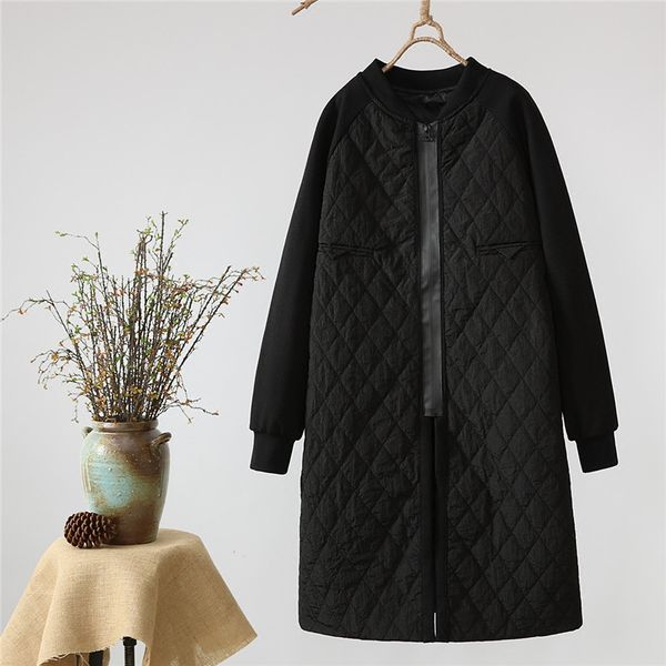 

women's fur & faux new autumn winter parka coat warm jacket female thin cotton quilted plus size stand collar black outerwear j97w