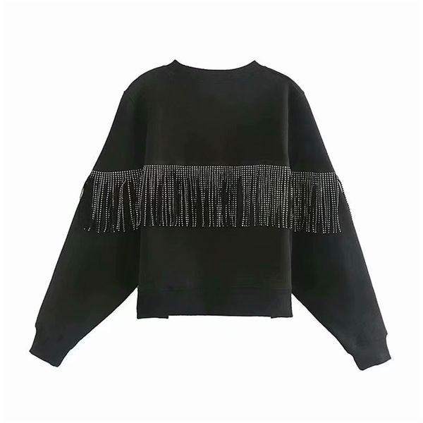 

women breasted tassel sweatshirts casual round neck pullovers ladies black 210421