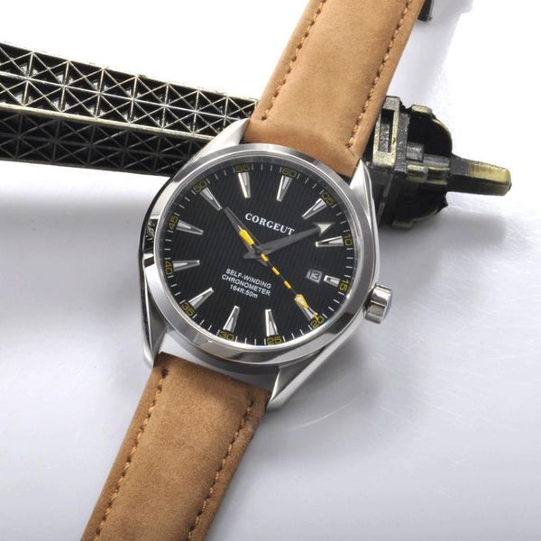

wristwatches corgeut-41mm mens watch black dial nh35 miyota8215 automatic movement waterproof luminous sapphire glass 16 ss cas, Slivery;brown