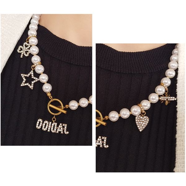 

2021 luxury designer jewelry letter love zircon star pearl necklace female noble personality ins net red, Silver